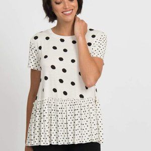 Agnes & Dora™ Relaxed Ruffle Tee B&W Polka Dot Mix
